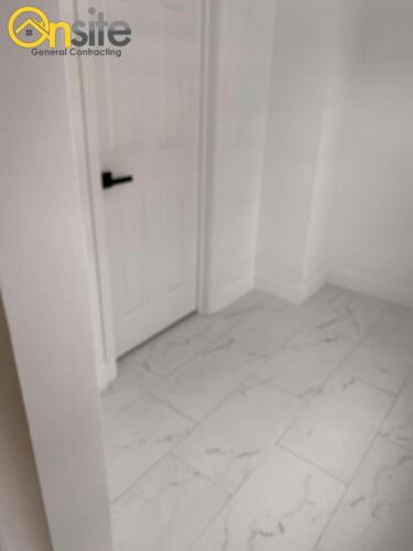 porcelain tile 12" x 24" material, marble look, installation and grouting